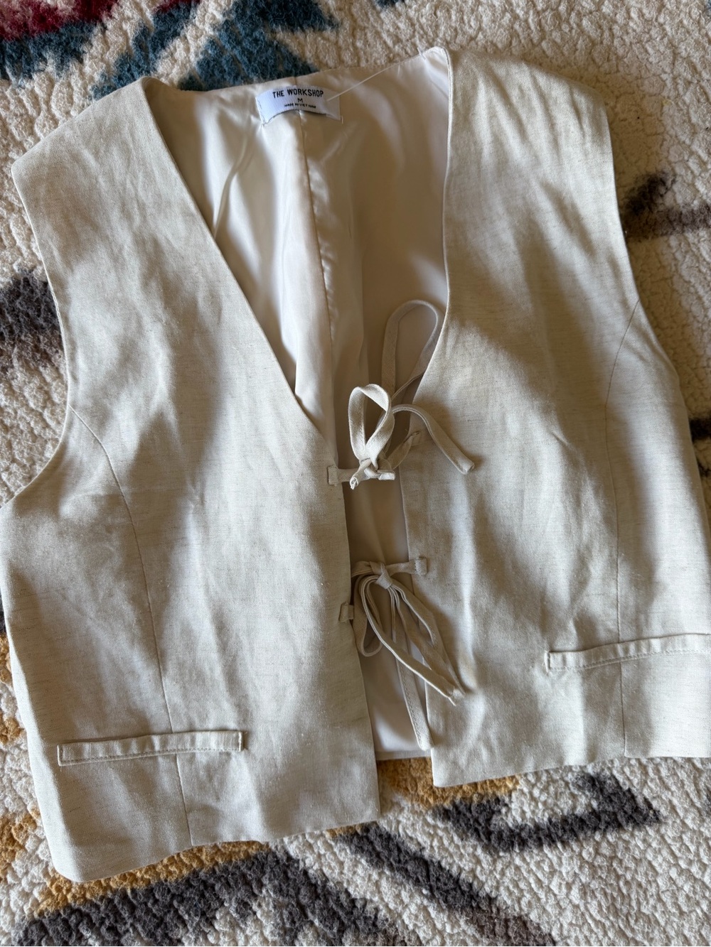 Workshop Republic Clothing Cream Tie-Front Linen Vest